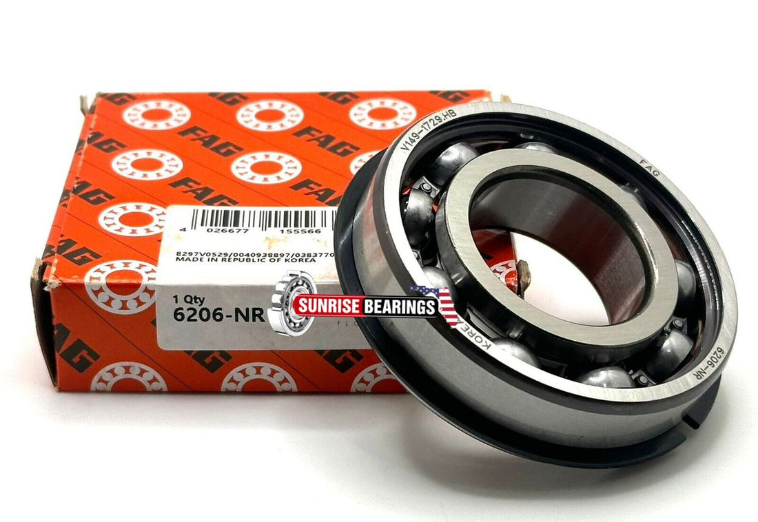 FAG 6206 NR Ball Bearing, Open Type, No Seals + Snap Ring 30x62x16 mm