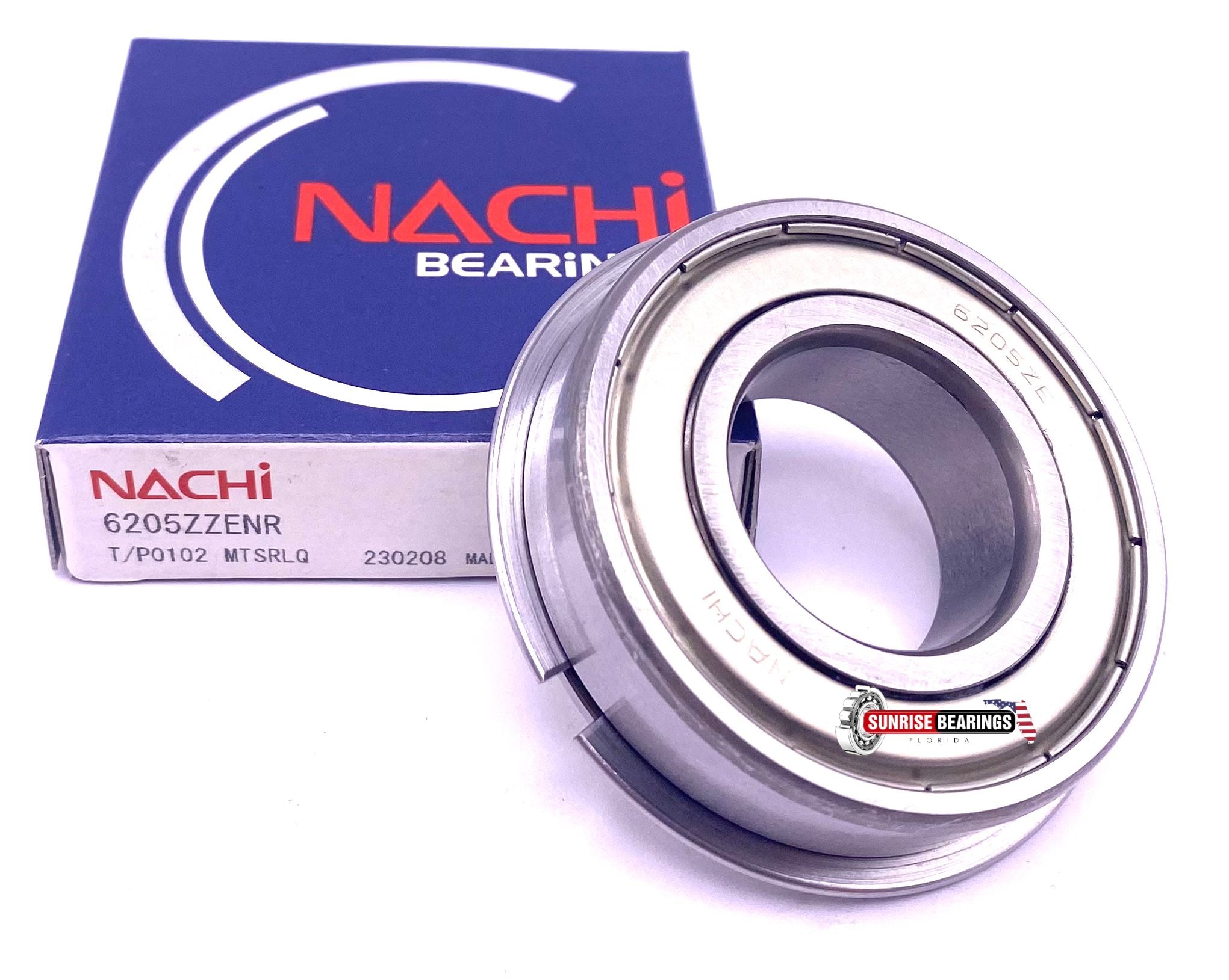 NACHI 6205 ZZ NR Ball Bearing, Metal Shielded + Snap Ring 25x52x