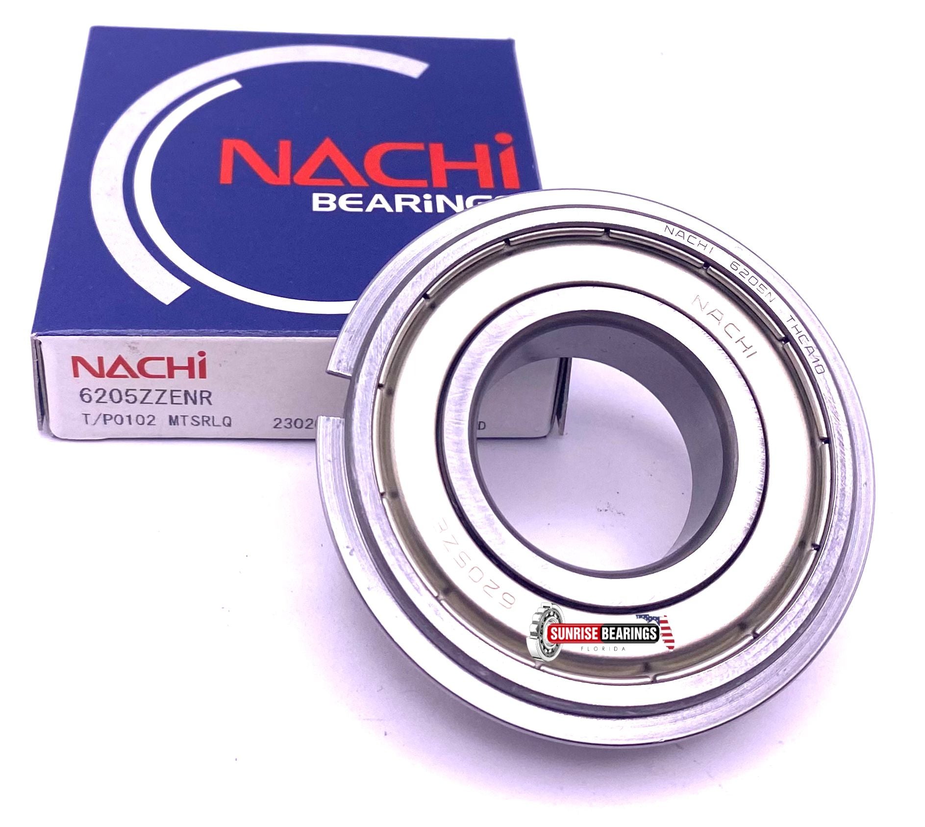 NACHI 6205 ZZ NR Ball Bearing, Metal Shielded + Snap Ring 25x52x