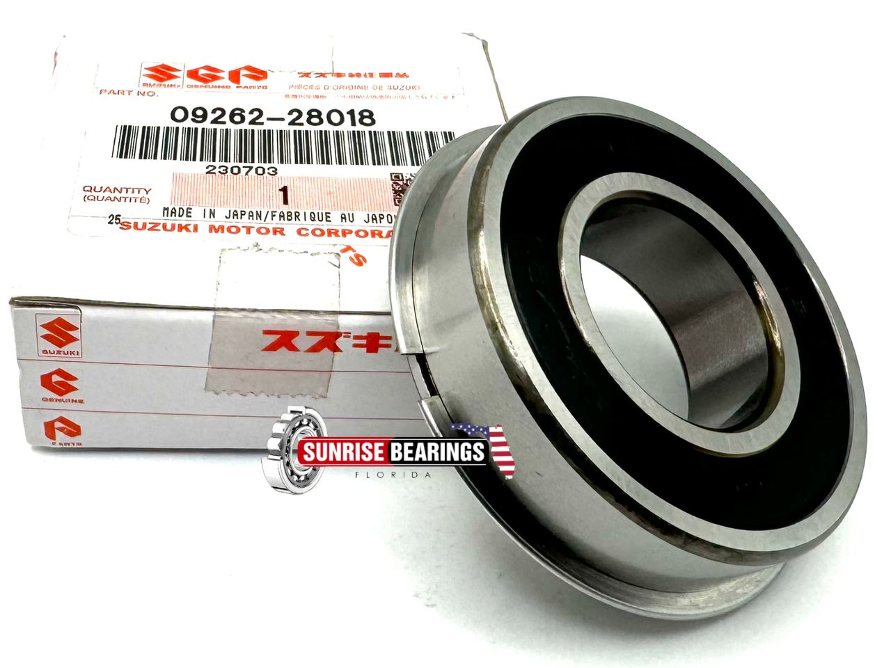 Genuine Suzuki Bearing 09262-28018, Rubber Sealed + Snap Ring