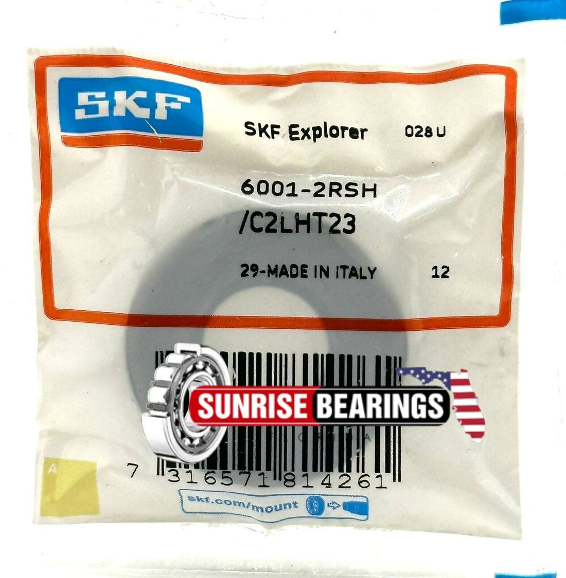 SKF 6001 2RSH C2 LHT23 BALL BEARING, RUBBER SEALED +25 to +145 °C 12x28x8 mm