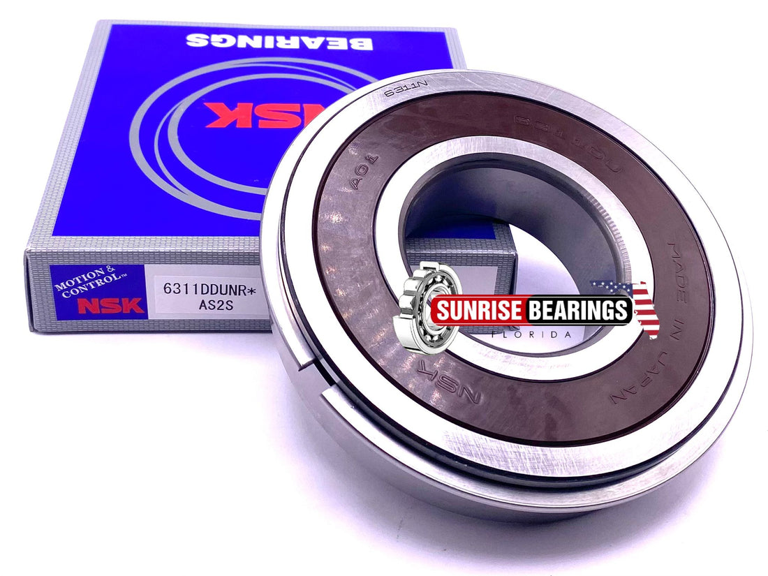 NSK Japan 6311 DDU NR Ball Bearing, Rubber Sealed + Snap Ring 6311 2RS NR 55x120x29 mm