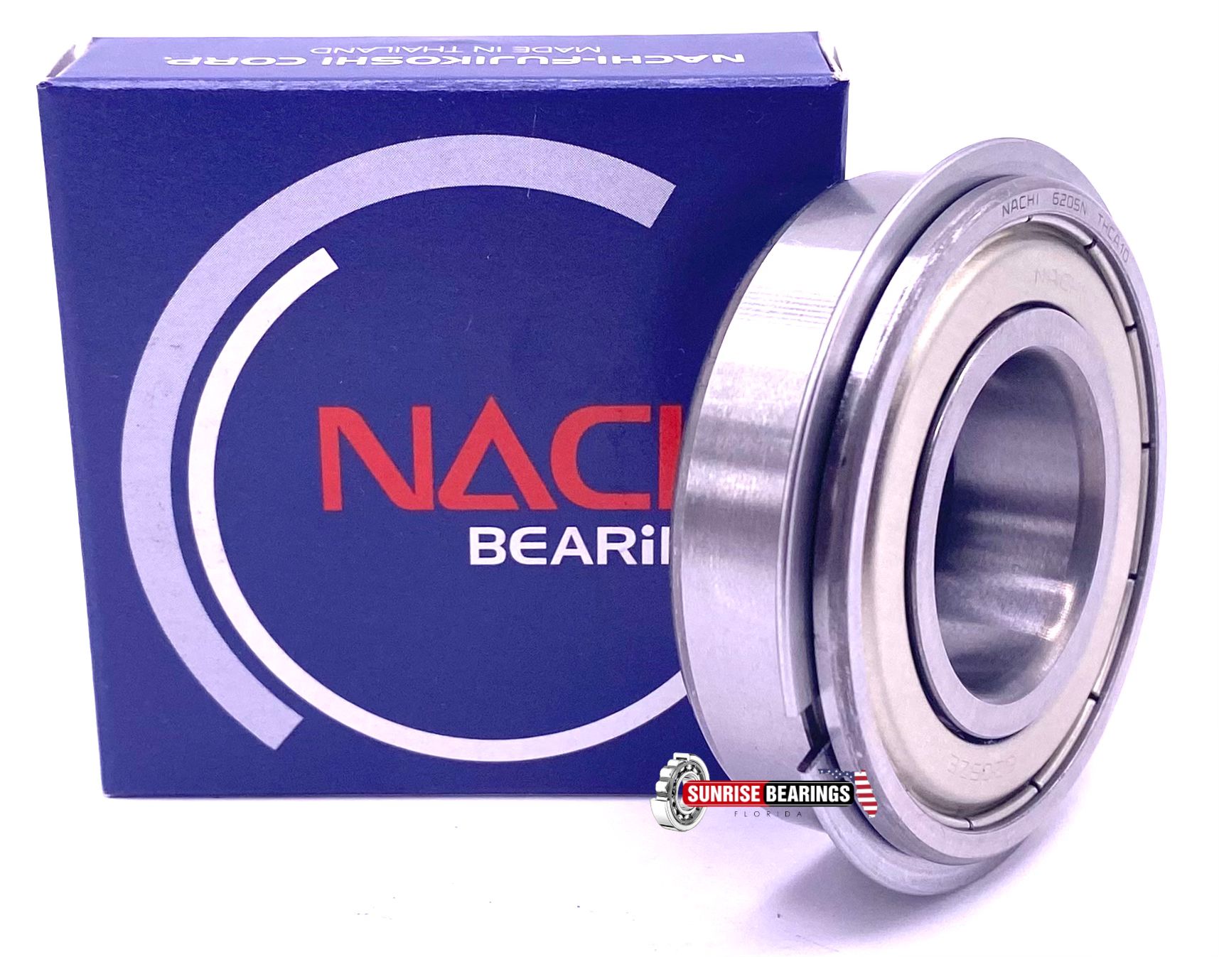 NACHI 6205 ZZ NR Ball Bearing, Metal Shielded + Snap Ring 25x52x