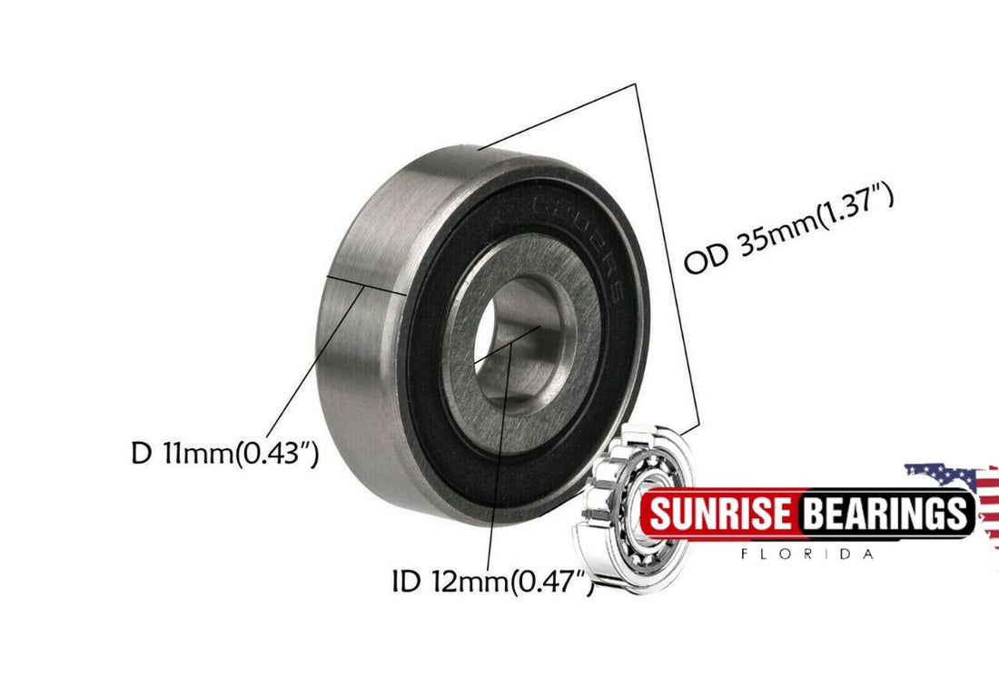 PFI 6202-12 2RS BALL BEARING, RUBBER SEALED SPECIAL BORE 12mm 12x35x11 mm