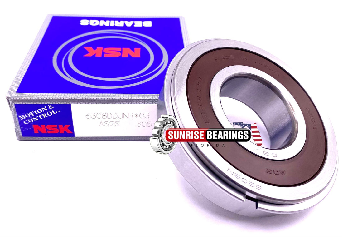 NSK Japan 6308 DDU NR Ball Bearing, Rubber Sealed + Snap Ring 2RS 40x90x23 mm