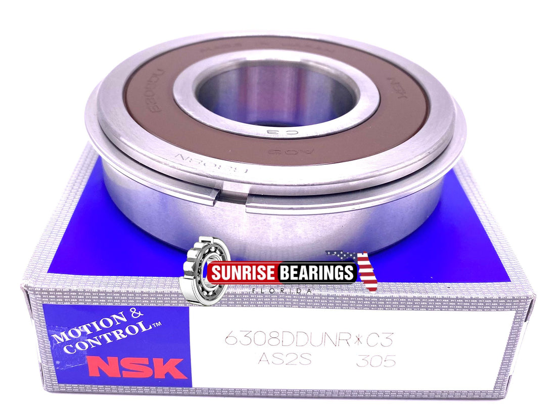 NSK Japan 6308 DDU NR Ball Bearing, Rubber Sealed + Snap Ring 2RS 40x90x23 mm