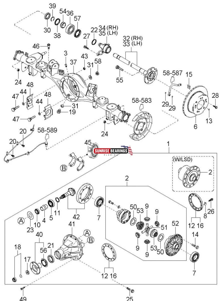 KBC F-848142 TR369035 Differential Pinion Bearing for Kia SORENTO 07- 09