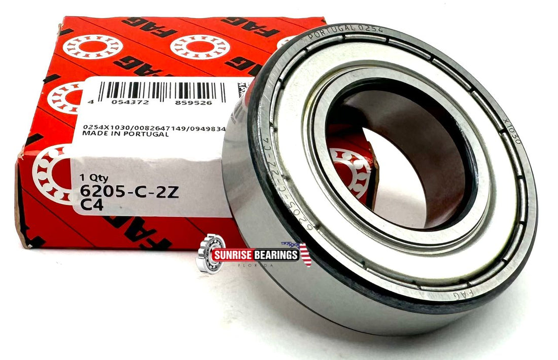 FAG 6205 ZZ C4 DEEP GROOVE BALL BEARING, METAL SHIELDED 25x52x15 mm