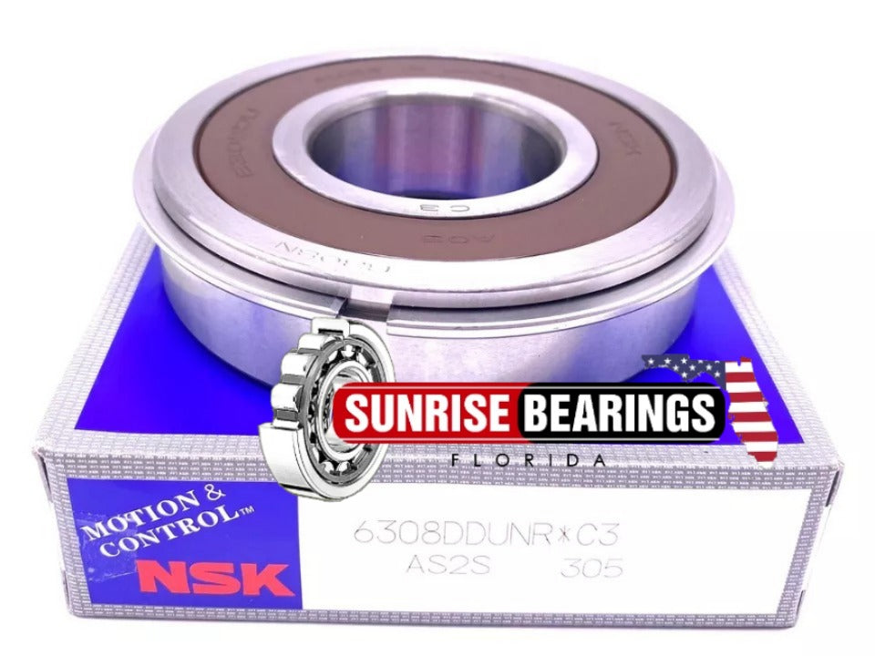 NSK Japan 6308 DDU NR C3 Ball Bearing, Rubber Sealed + Snap Ring 2RS 40x90x23 mm