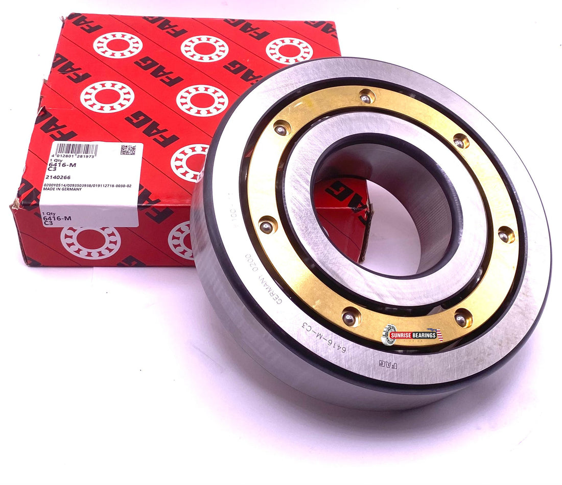 FAG Germany 6416 M C3 Ball Bearing, Open Type, No Seals, Brass Cage 80x200x48 mm