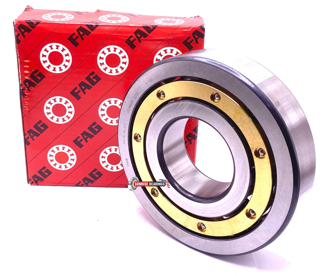 FAG Germany 6416 M C3 Ball Bearing, Open Type, No Seals, Brass Cage 80x200x48 mm