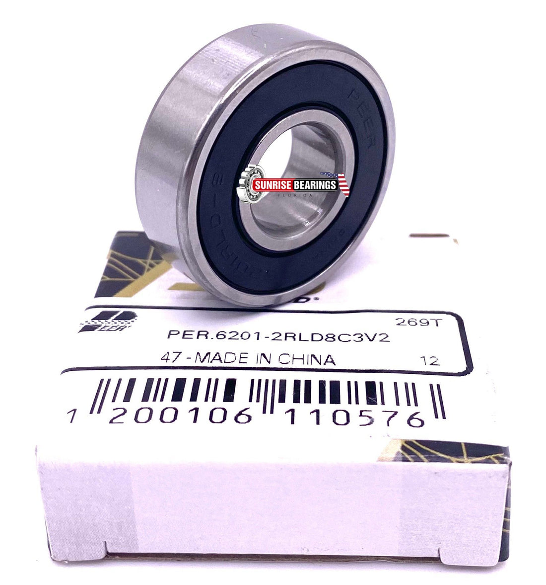 PEER 6201 1/2" BALL BEARING, RUBBER SEALED, Special Bore 1/2" 6201-8 12.7x32x10 mm