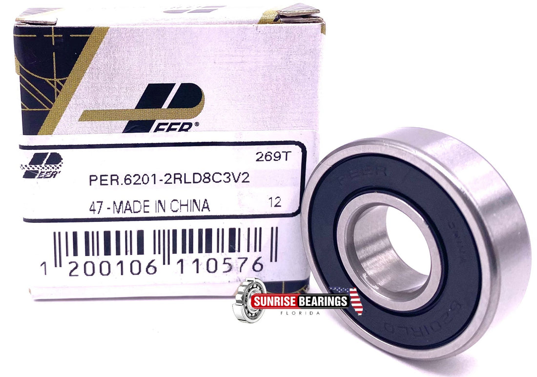 PEER 6201 1/2" BALL BEARING, RUBBER SEALED, Special Bore 1/2" 6201-8 12.7x32x10 mm