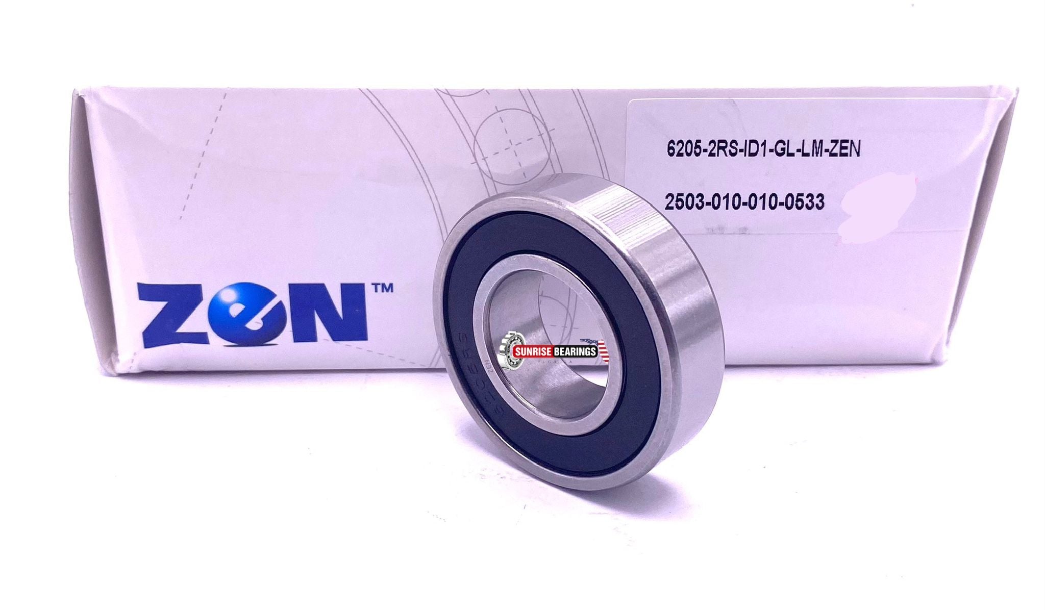 ZEN 6205-16 2RS Ball Bearing, Rubber Sealed, Bore 1