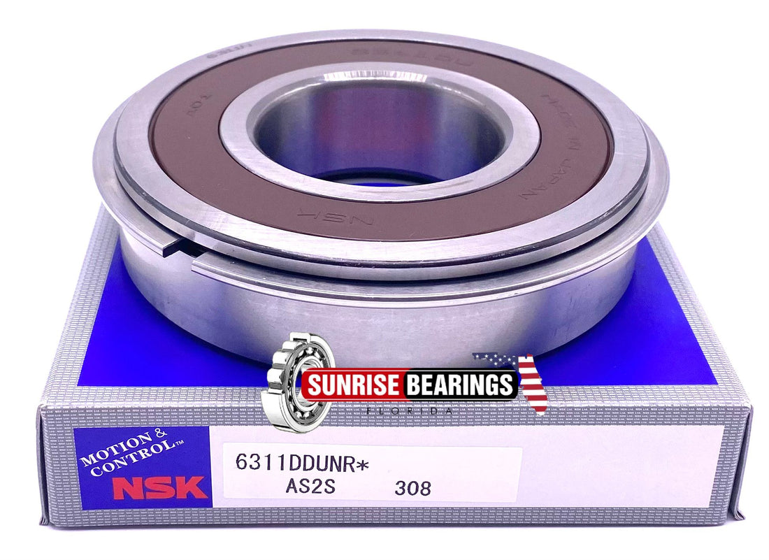 NSK Japan 6311 DDU NR Ball Bearing, Rubber Sealed + Snap Ring 6311 2RS NR 55x120x29 mm
