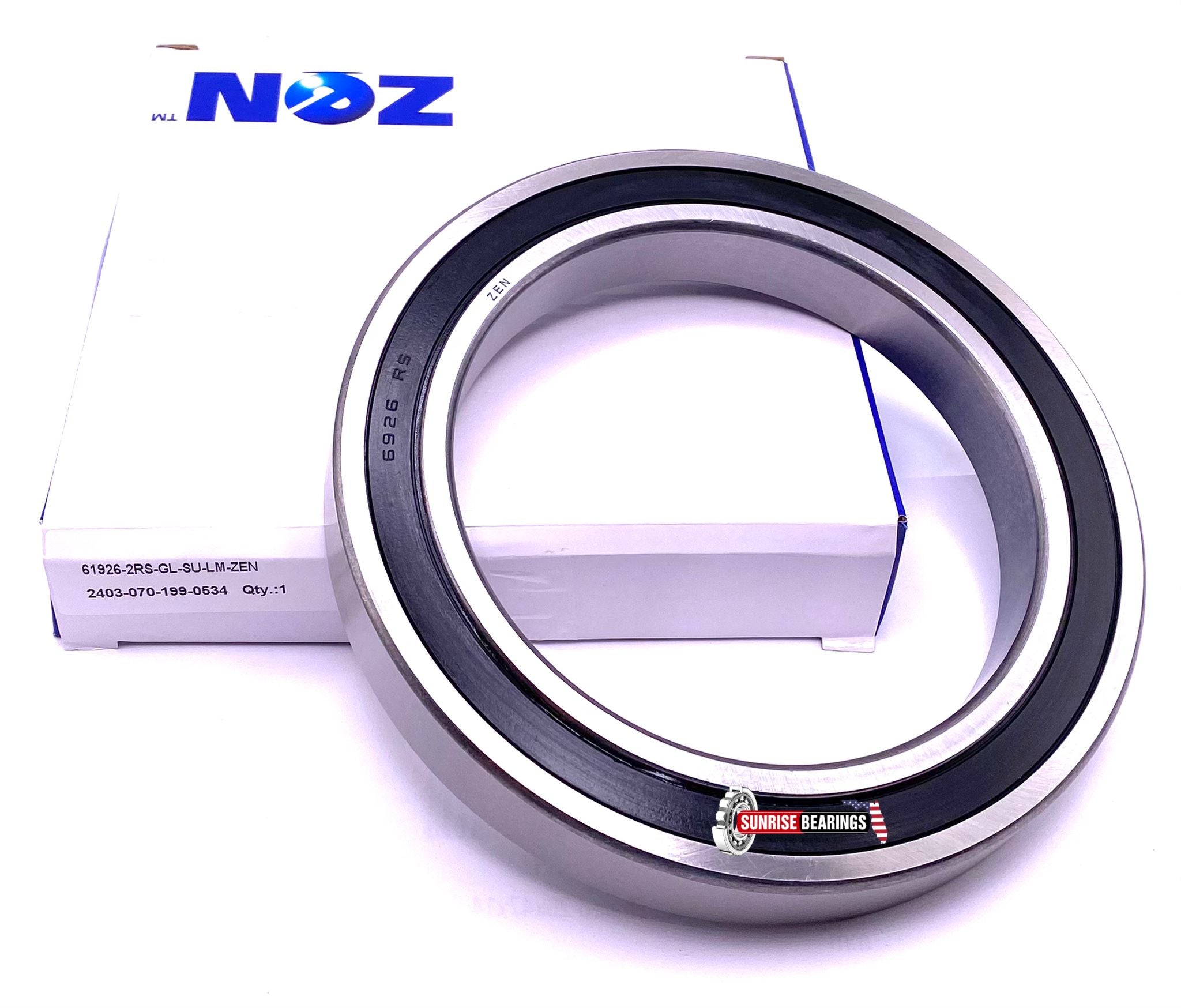 ZEN 61926 Deep Groove Ball Bearing, Rubber Sealed 6926 130x180x24