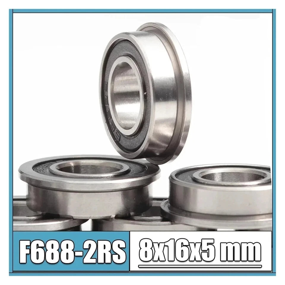 QTY.02 ZEN F688 2RS Flanged Deep Groove Ball Bearing, Rubber Sealed 8x16x5 mm