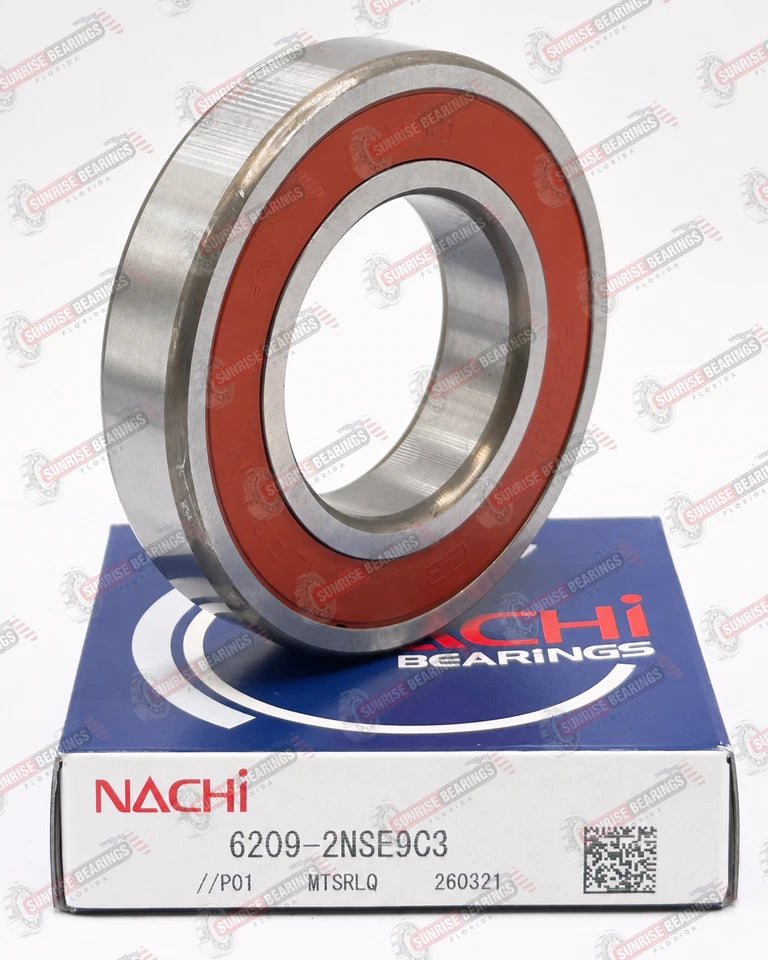 Nachi Japan 6209 2NSE C3 Deep Groove Ball Bearing, Rubber Sealed 45x85x19 mm