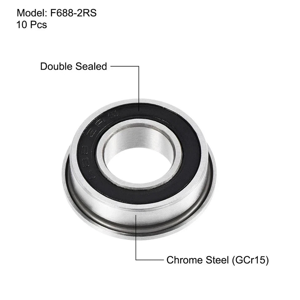 QTY.02 ZEN F688 2RS Flanged Deep Groove Ball Bearing, Rubber Sealed 8x16x5 mm
