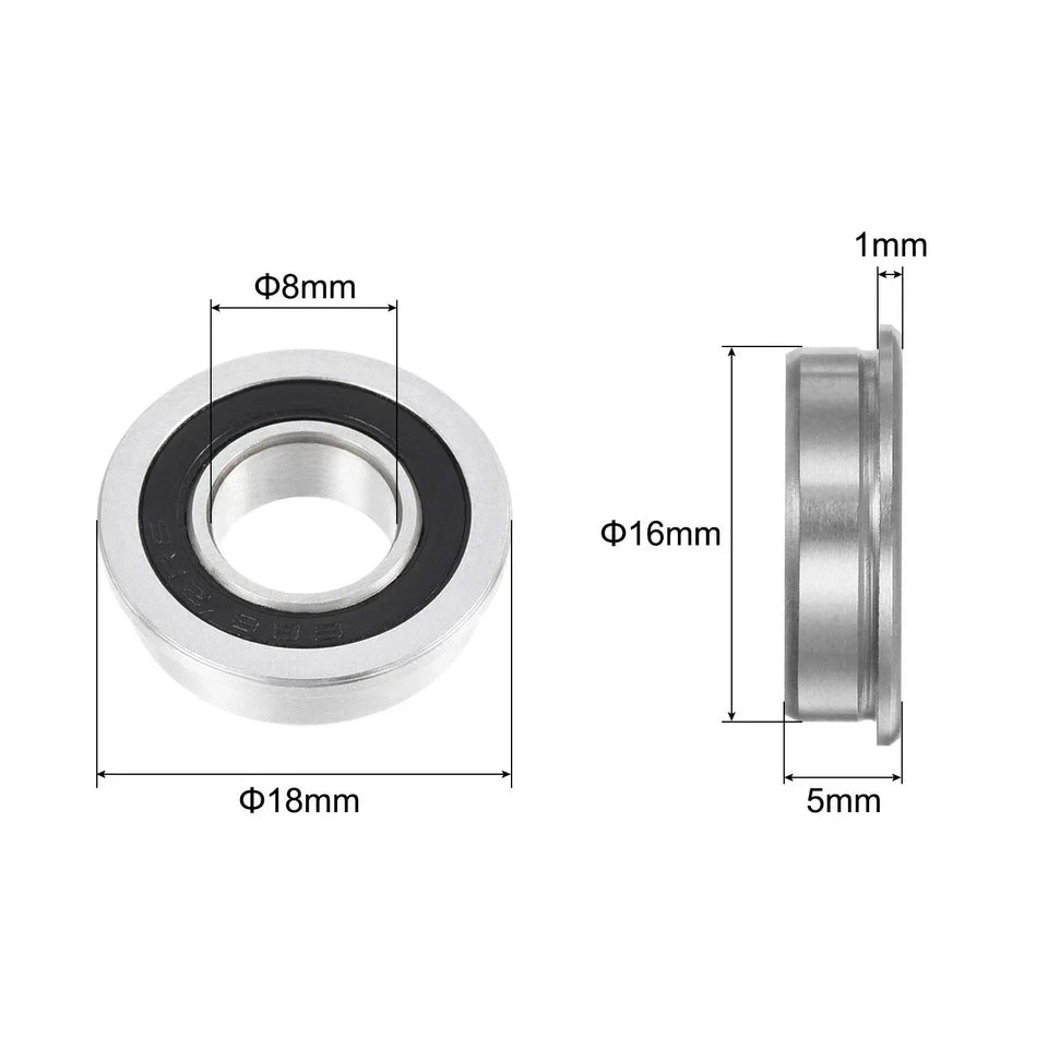 QTY.02 ZEN F688 2RS Flanged Deep Groove Ball Bearing, Rubber Sealed 8x16x5 mm